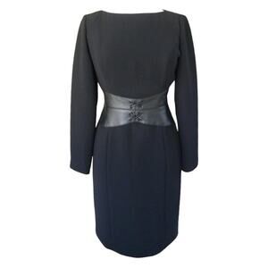 SHANI Black Leather Corset Waist Dress Long Sleeve Sheath Career Cocktail